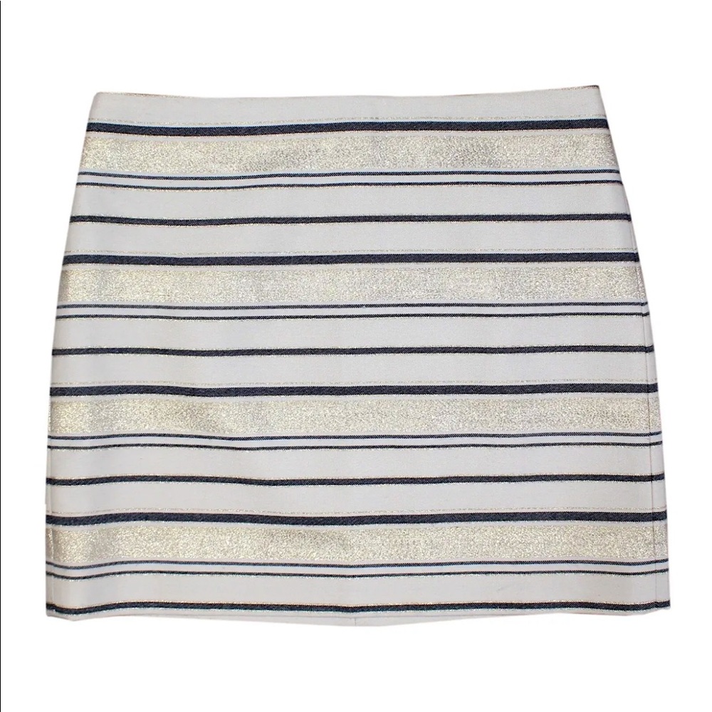 Women's J. CREW Tan / Gold / Black Horizontal Striped Mini Zip-Up Skirt Size 2